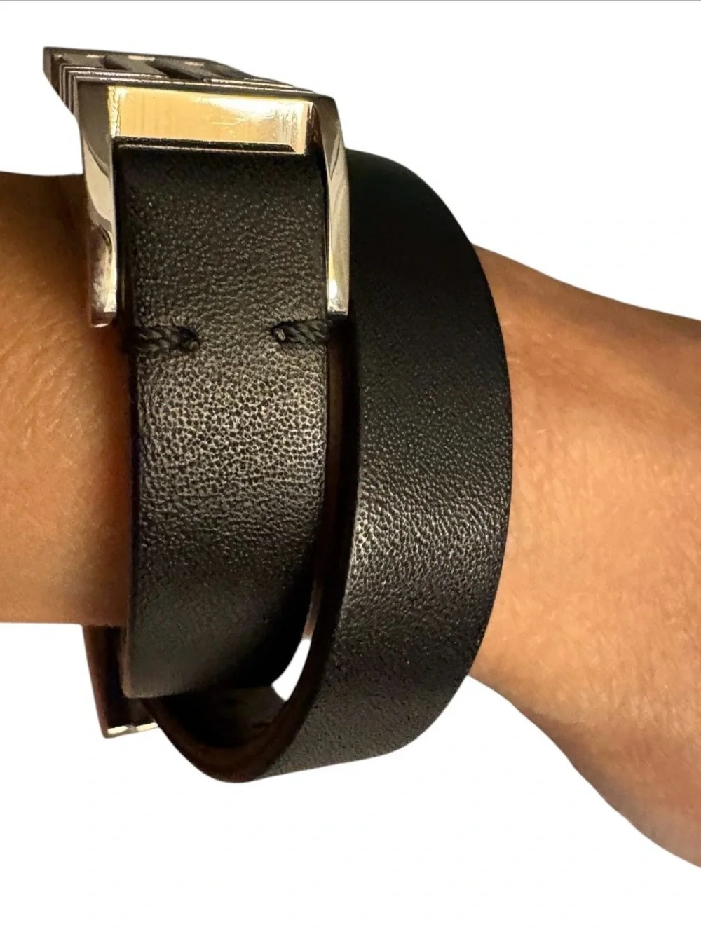 Tory Burch x Fitbit Fret Double Wrap Leather Bracelet Black